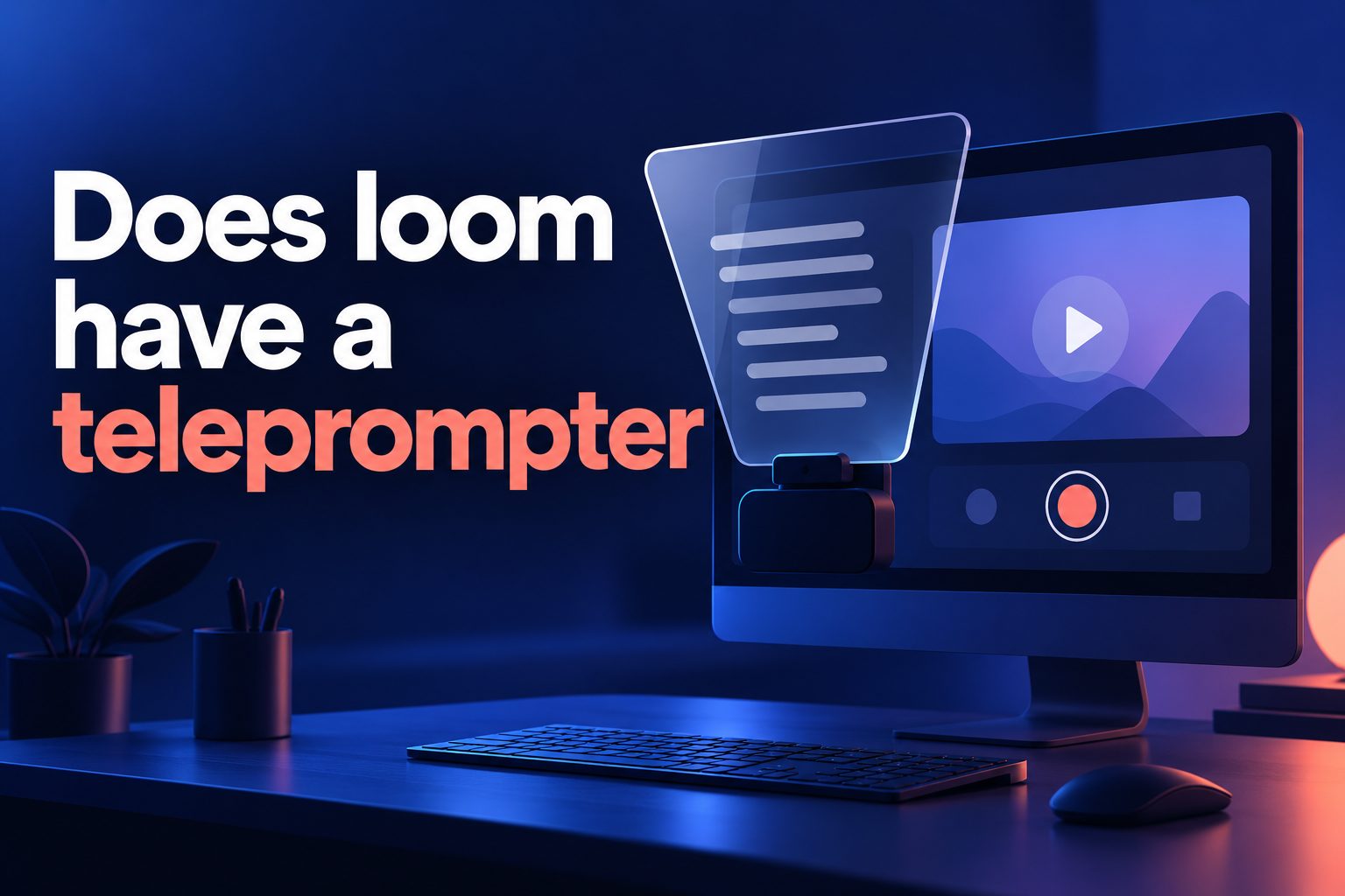 Presenter using a Zoom teleprompter beside a webcam